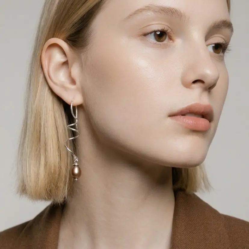 Sterling Silver Spiral Earrings With Iridescent Pearl