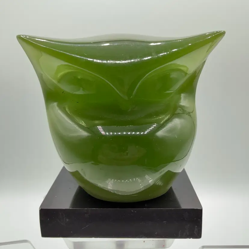Green Lucite GLOW Owl Figurine AS IS Scratch On Base