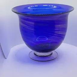 Vintage Cobalt Blue Aventurine Copper Flakes Swirl Glass Vase 7 1/2" b 6 1/2"