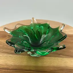 Vintage Green Art Glass Trinket Dish