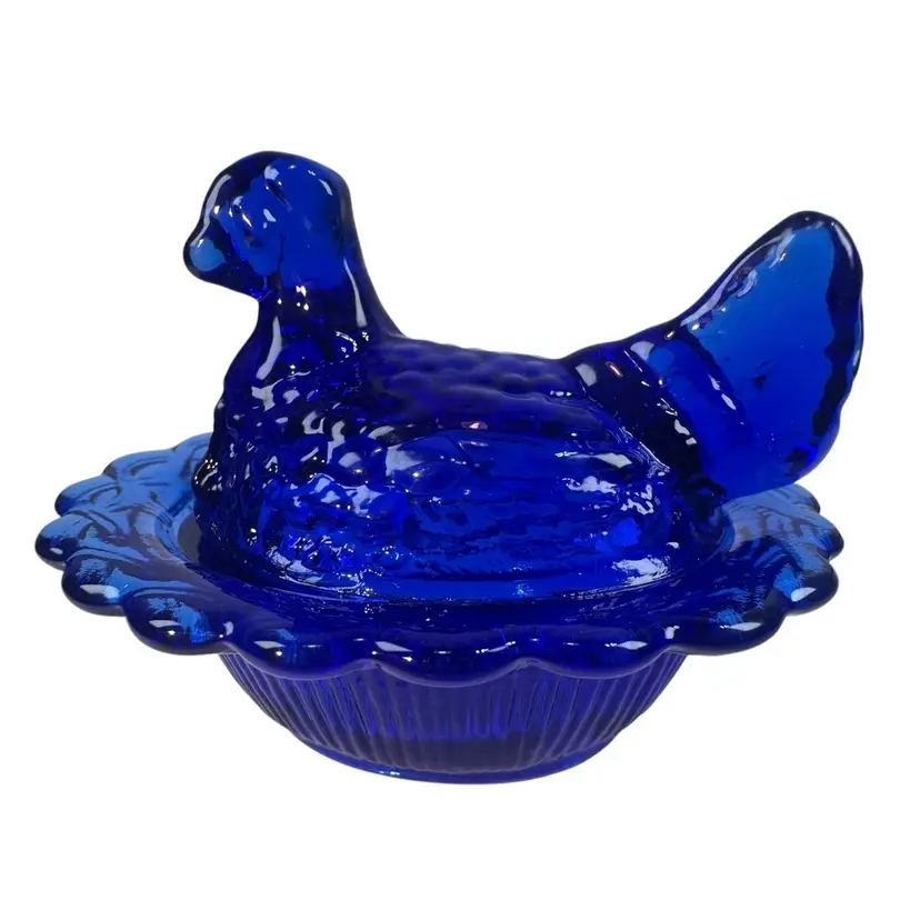 Mosser Miniature Mini Cobalt Blue Hen On Nest Chicken Glass Salt USA New