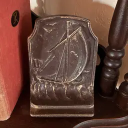 Vintage Brass Tone Cast Iron Viking Ship Bookend