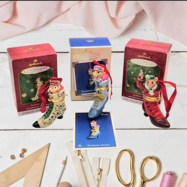 Vtg 2000, 2001 & 2002 Hallmark Keepsake Christmas Ornament Fashion Afoot Series