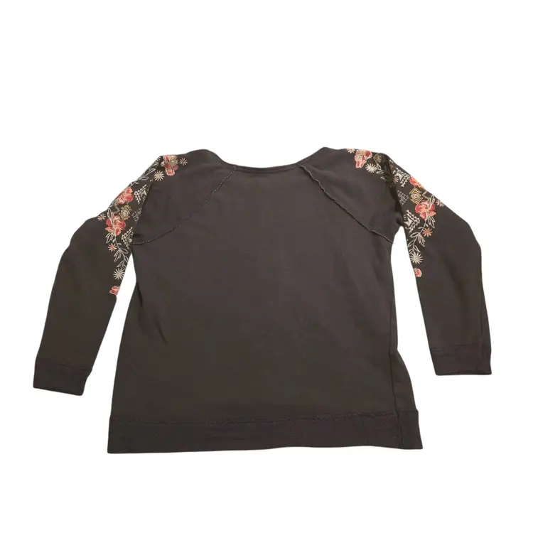 Knox Rose Embroidered Floral Boho Sleeve Sweatshirt Gray Size L Relaxed