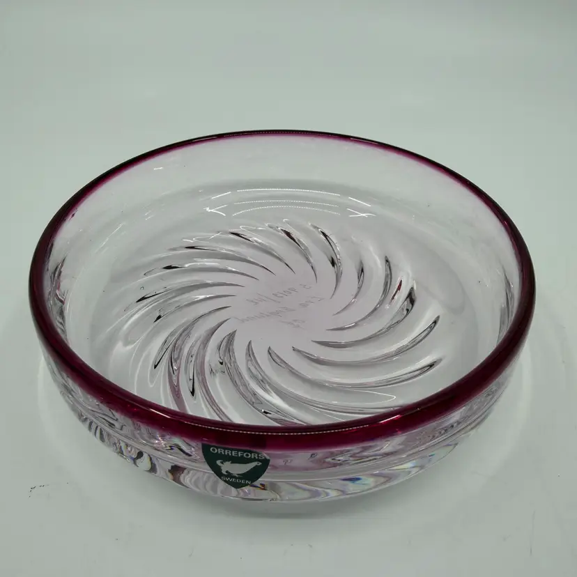 Signed EVA ENGLUND ORREFORS Art Glass Bowl Sculpture Amethyst Glass, 1970's