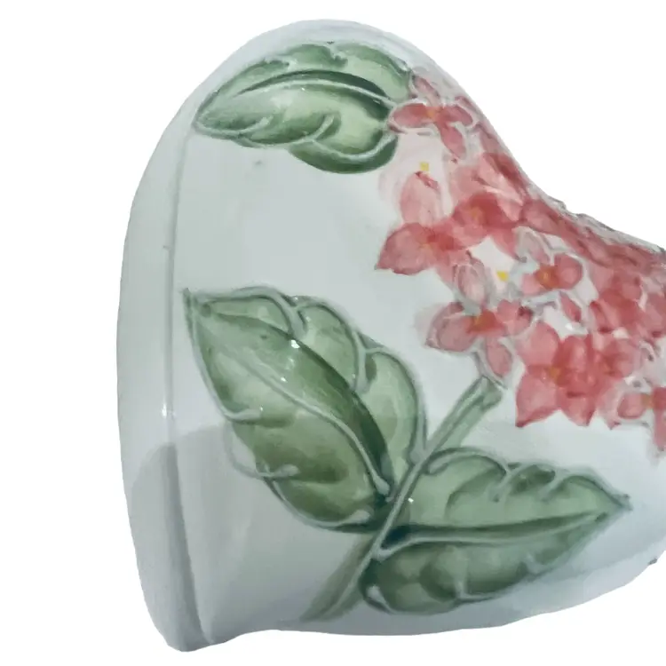 Vintage Ceramic Heart Shaped Trinket Box Jewelry Holder Flower Floral Cottagecore French Country Valentines