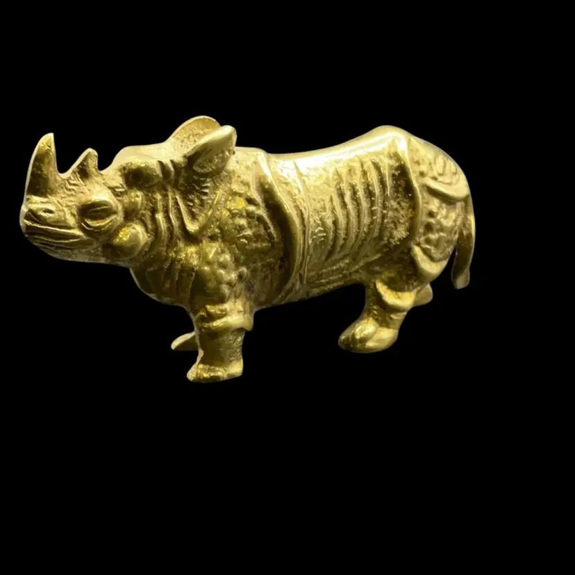 Vintage Brass Rhino Figurine Mini Brass Rhino Figurine 1.25 X 2.25”