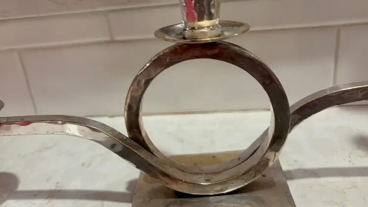 Vintage 1980s Restoration Hardware three-arm hammered silverplate candelabra