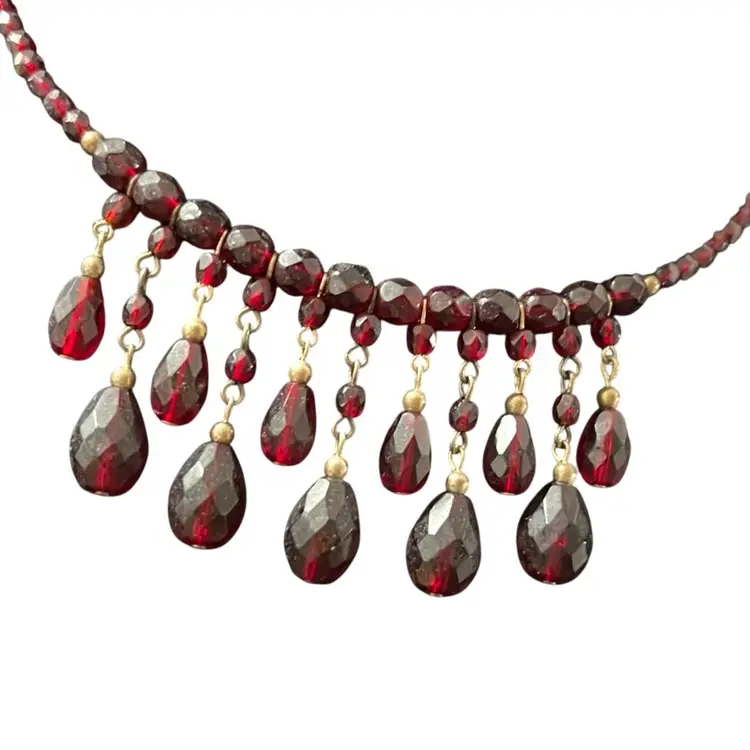Ruby Colored Beaded Choker Necklace