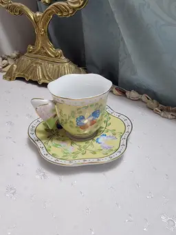 Formalities by Baum Bros Pastel Colors Butterfly Demitasse Tea Cup & Saucer
