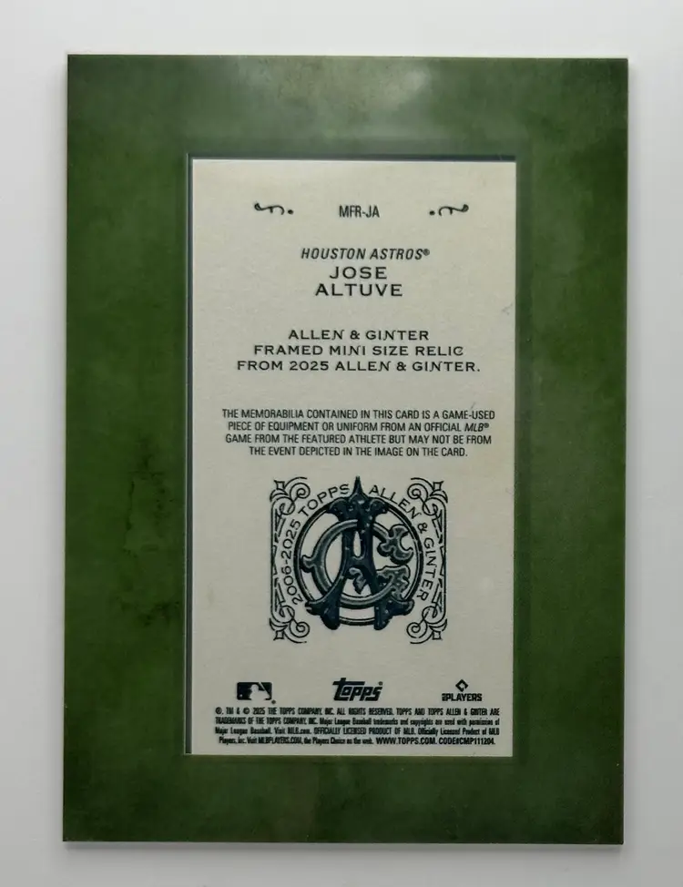 Jose Altuve 2025 Topps Allen & Ginter Game-Used Memorabilia