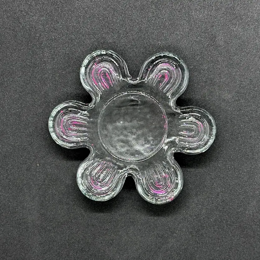 Vintage 90's 2000's Glass Flower Candle Holder Hippie Retro 70's Trinket Dish