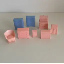 Mid-Century Miniature 8 Piece Dollhouse Furniture Set USA Allied Plastic