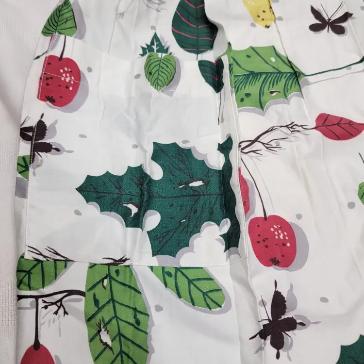 #01 Handmade Vtg Kitchen Apron with Leaves, Pears, Cherries, Butterflies, and Dragonflies