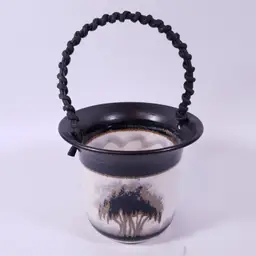 Vintage Signed NANCY BISHOP Tree Landscape Silhouette POTTERY POT BASKET