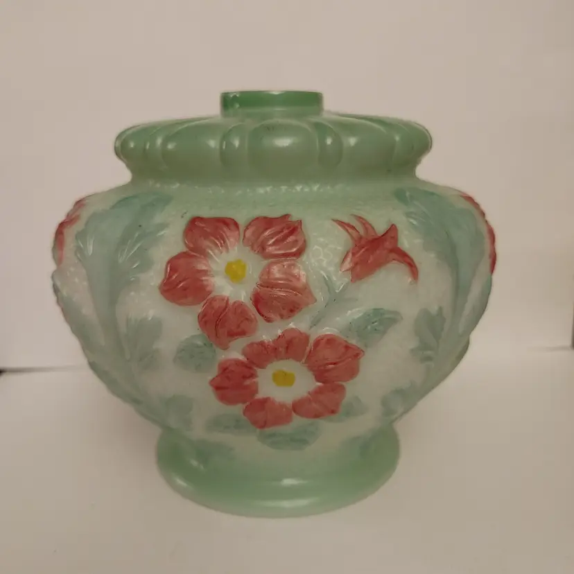 Antique Phoenix Consolidated Lamp & Glass Co Globe. Art deco. Frosted glass with handle painted details. 1 small chip. 6.5 inches high.