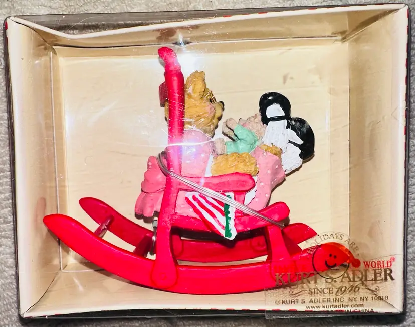 Vintage NOS Sealed In Box Kurt Adler Holly Bearies Grandma Grandchild Rocking Chair Christmas Tree Ornament