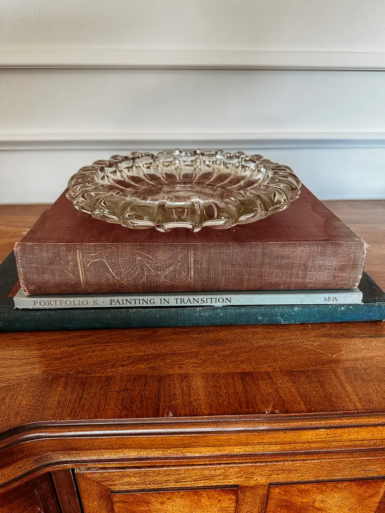 Vintage Fostoria 10" Large 1940's Round Ashtray In a Pressed Clear Glass Design