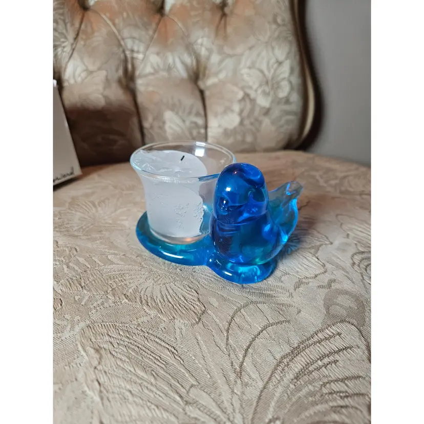 Blue Bird Of Happiness Votive Candle Holder Signed By Leo Ward 1998