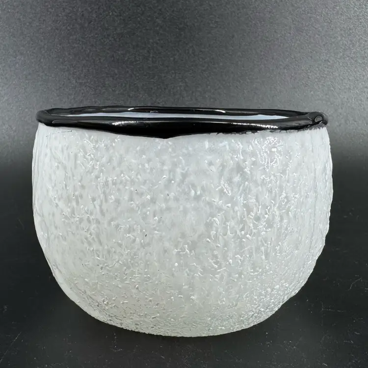 Frosted White Black Textured Art Glass Bowl Tea Light Holder