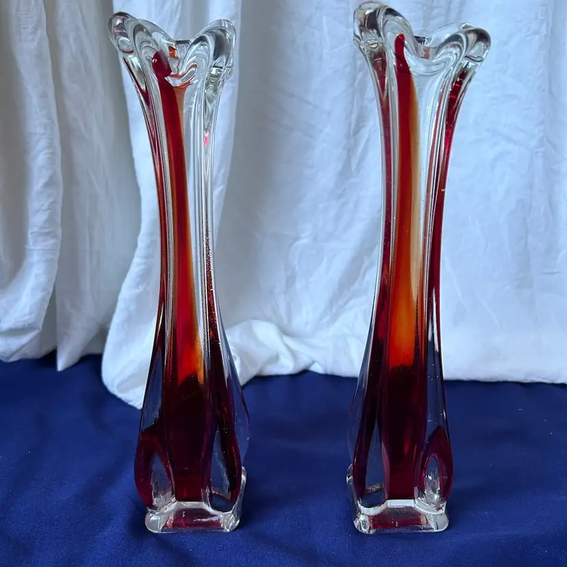 Pair Of Vintage Red Swung Vases 14” Tall By Rossini