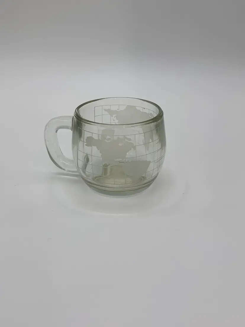 Vintage Nestle Nescafé 1970’s Clear Glass Globe World Coffee Mug/Tea Cup 8oz