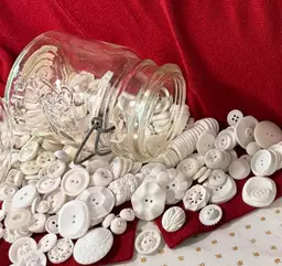 #09 ~ Antique (1930’s To 40’s) Ball Ideal Pint Canning Jar Filled With Mid Century Buttons