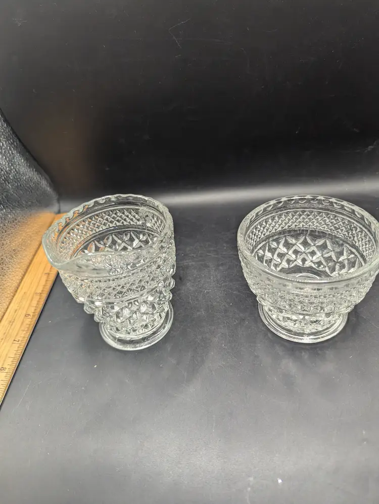 Vintage Anchor Hocking Wexford Pressed Glass Creamer and Sugar Bowl.