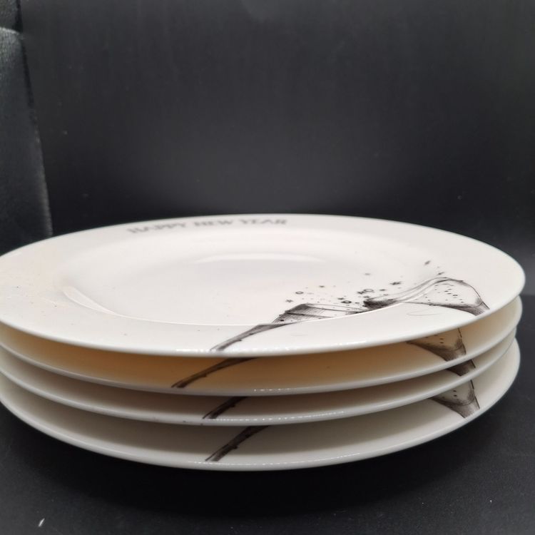 Happy New Year Epoch Plate Set Of 4 Salad/Desert With Champagne Glass Design Y2K