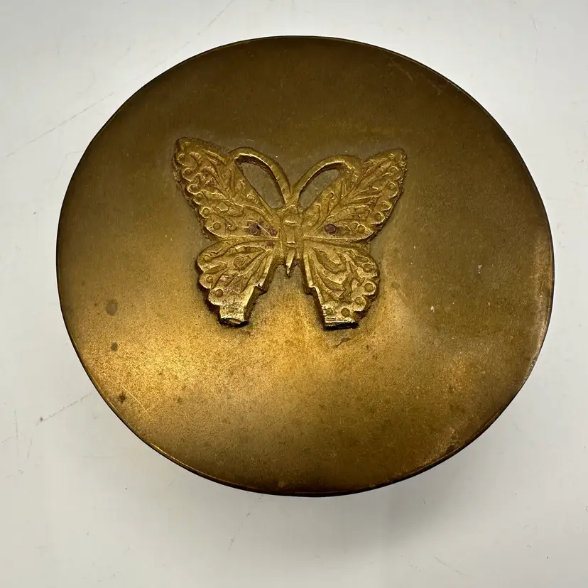 Brass Round Trinket Box With Butterfly