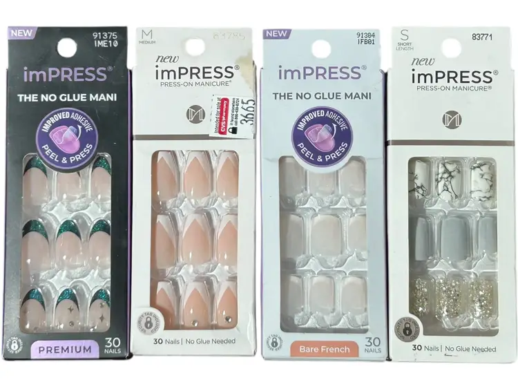 4 Assorted Kiss Impress Press-On Manicure Nail Sets 30 Nails New  So French Visions Knock Out Heroic