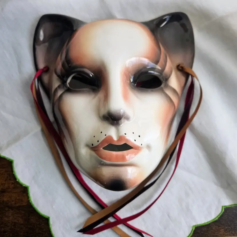 Vintage Clay Art Ceramic Cat Mask Wall Decor 80s San Francisco 7.5"