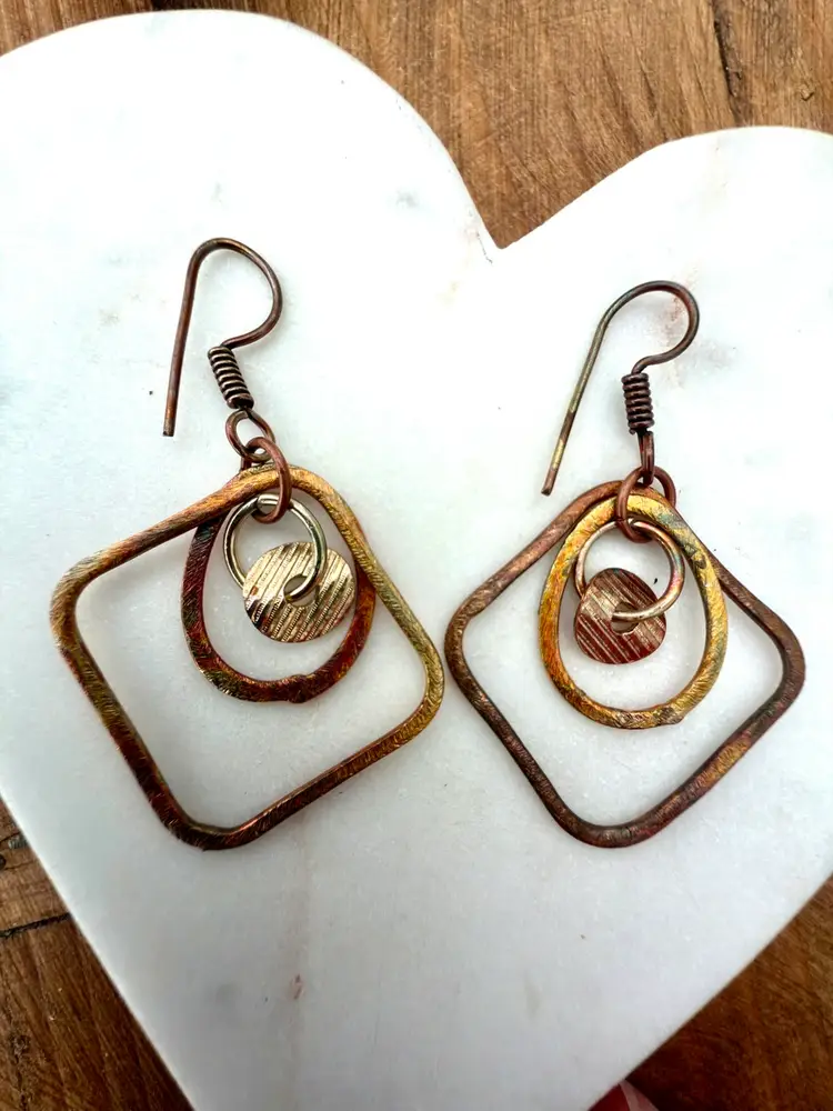 Mixed Metal And Square And Oval Hoop Earrings