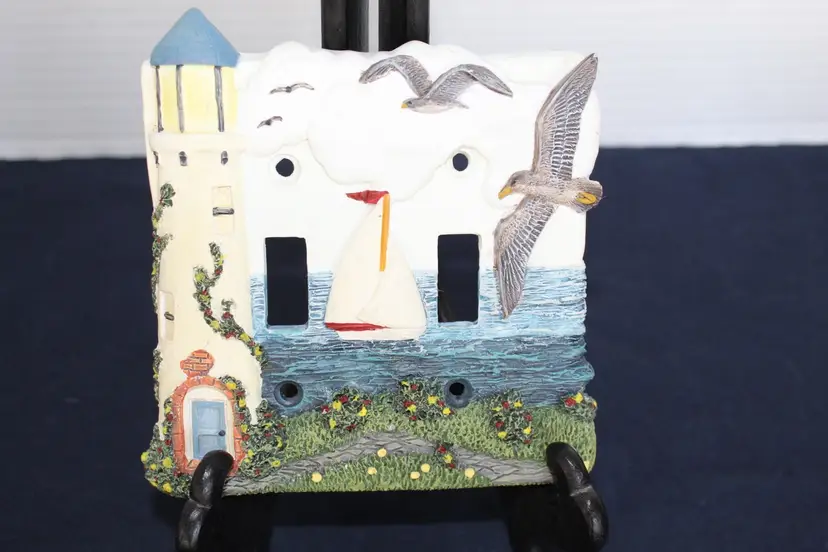 Lighthouse Ocean Scene Ceramic Double Light Switch Plate Cover Vintage