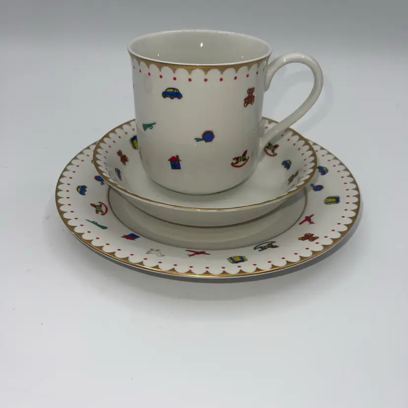 MikiMoto International China Porcelain Baby Boy Setting Plate, Cup & Bowl
