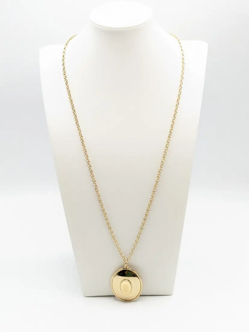 Banana Republic Gold Tone Medallion Cabochon Faux Stone Necklace