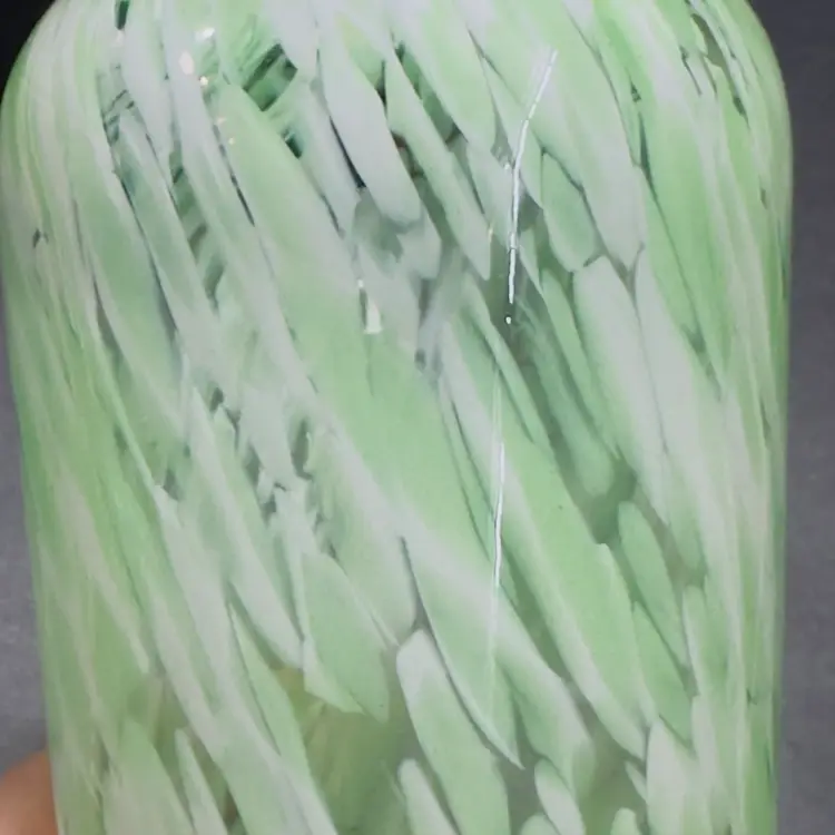 #1393 Royal Limited Crystal, Taiwan, Green Glass White Spatter 7.5” Flared Rim Vase