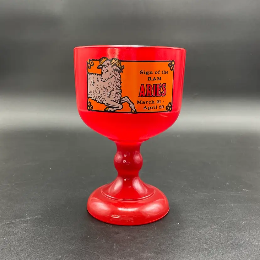 Indiana Tiara Glass Aries Ram Red Goblet Chalice VTG 1970 Zodiac Astrology