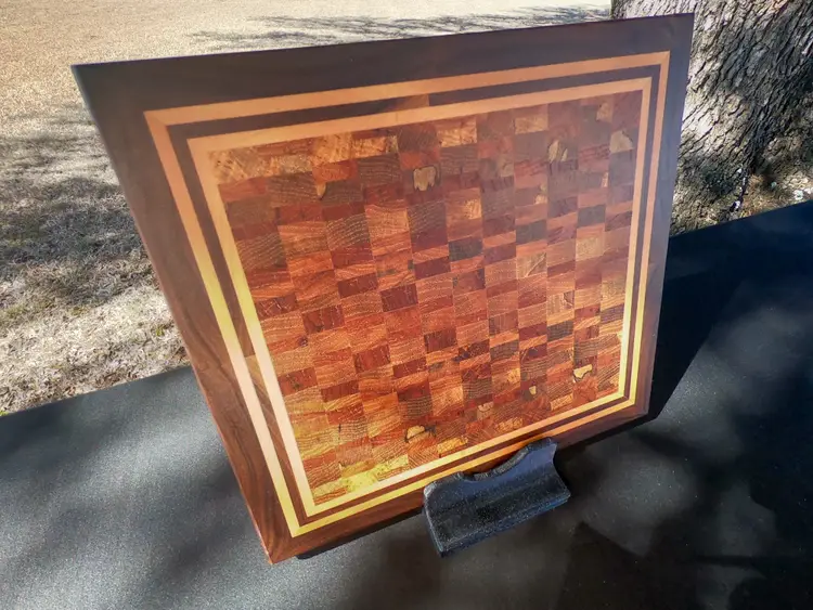 Recycled Texas Pecan with Walnut & Maple Border End Grain Cutting Board