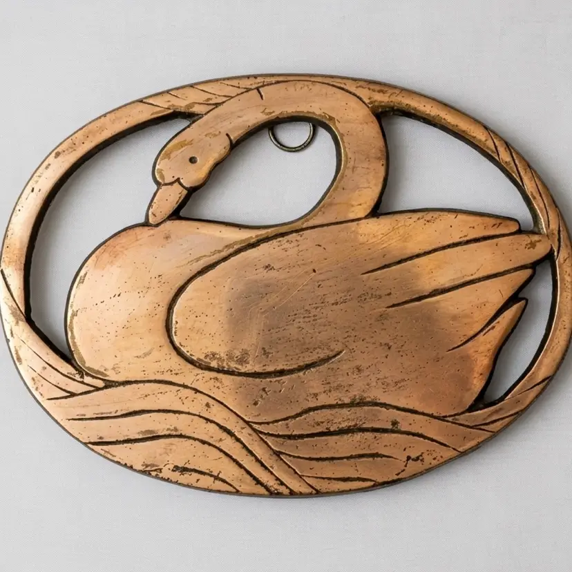 Vintage Copper Swan Trivet Or Wall Decor