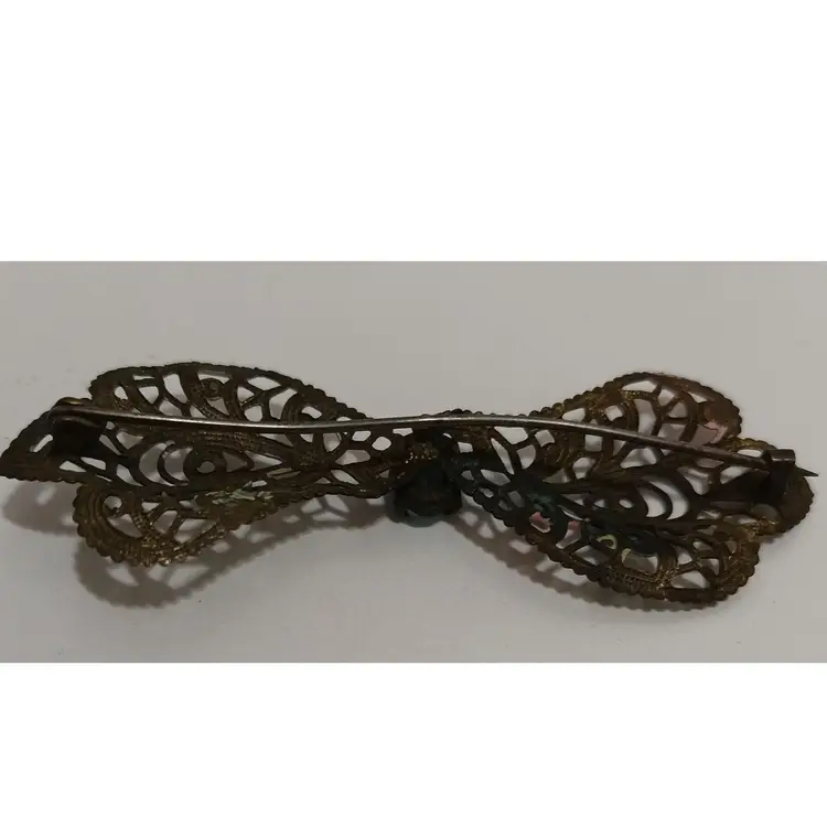 Antique Victorian Filigree Brooch With Beautiful Light Blue Embellishment