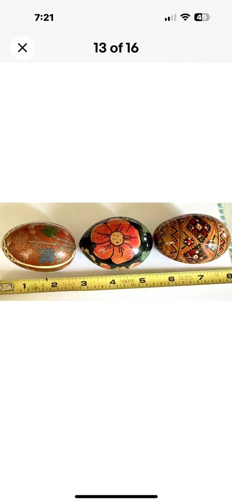 3 Pysanky Wooden Colorful Floral Geometric Pattern Slavic Ukrainian Easter Eggs