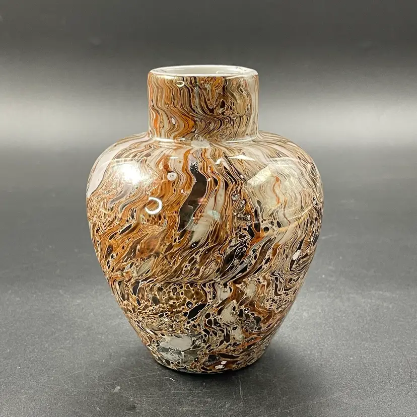 Haeger Art Pottery #4330 Anthracite Marbled Vase Brown White Black Vintage