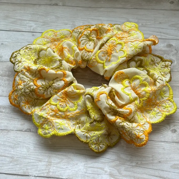 6 Piece Wholesale Lot Fall Floral Embroidered Lace Scrunchie