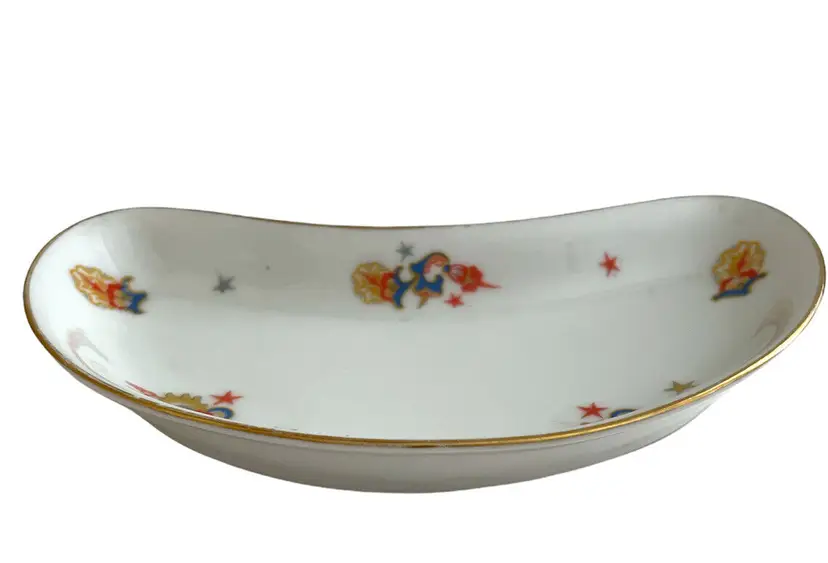 Edelstein Edith Crescent Shape Bone Pickle Trinket Dish Porcelain Bavaria VTG