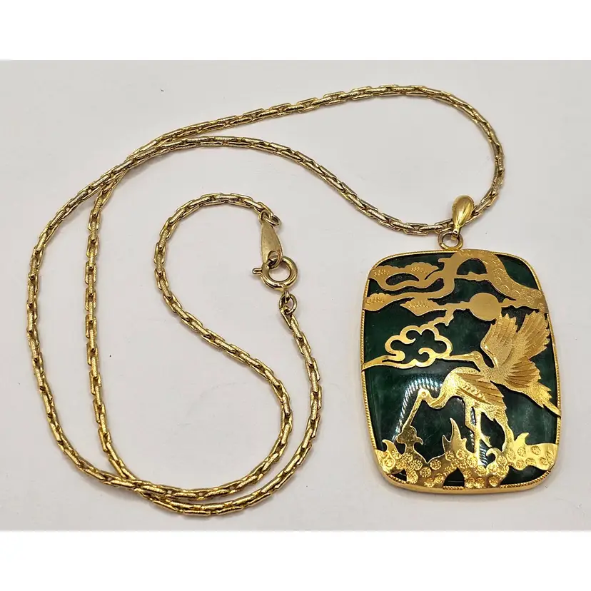 Vintage Goldtone Asian Style Crane Necklace