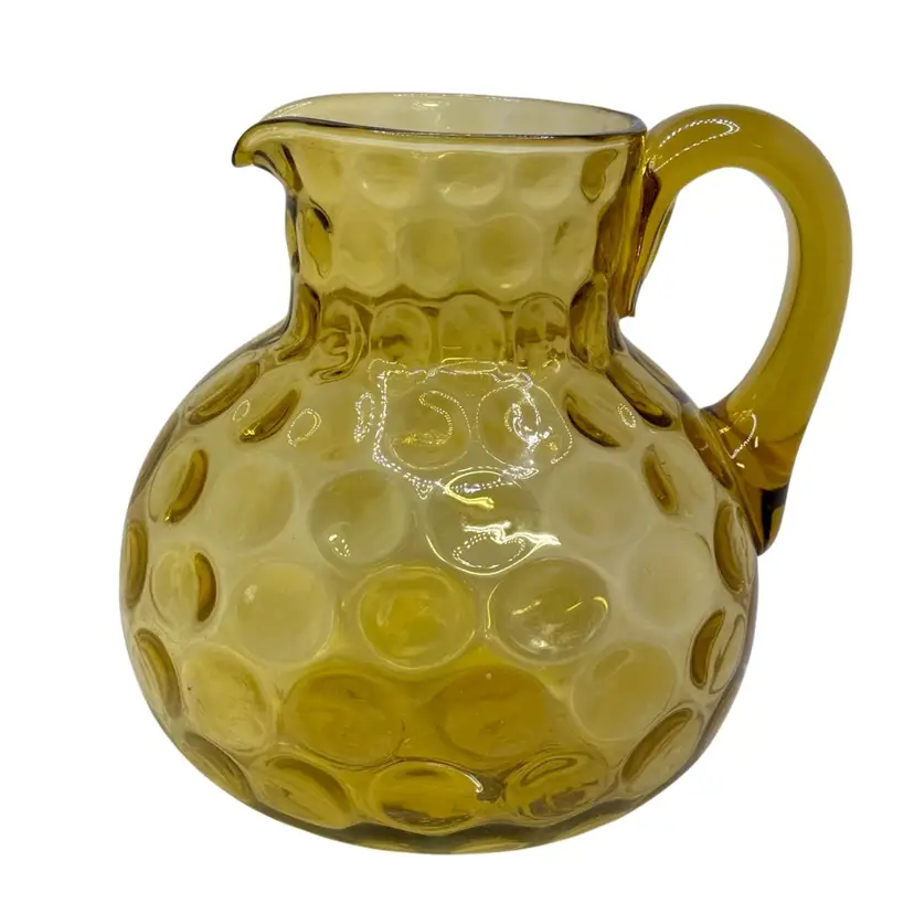 Amber Glass Coin Dot Pitcher w/Applied Handle 6.75β