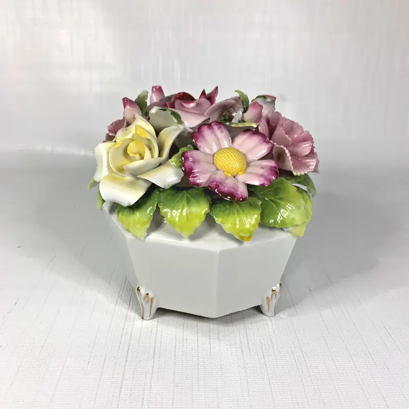Schmid Porcelain Floral Music Box Cottage Core Shabby Décor Vintage READ