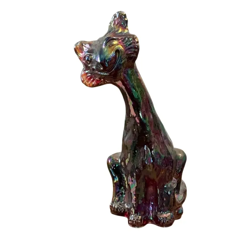 Fenton Ruby Iridized Glass Alley Cat 10” X 5 1/2” - Glows!