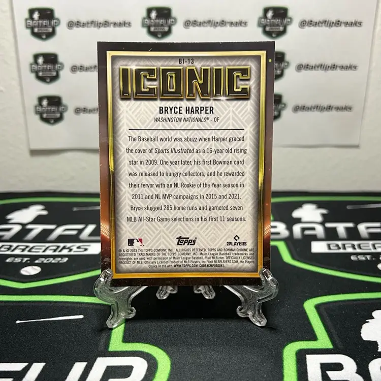 Bryce Harper 2023 Bowman Chrome Iconic Mojo Refractor Insert #BI-13 Washington Nationals